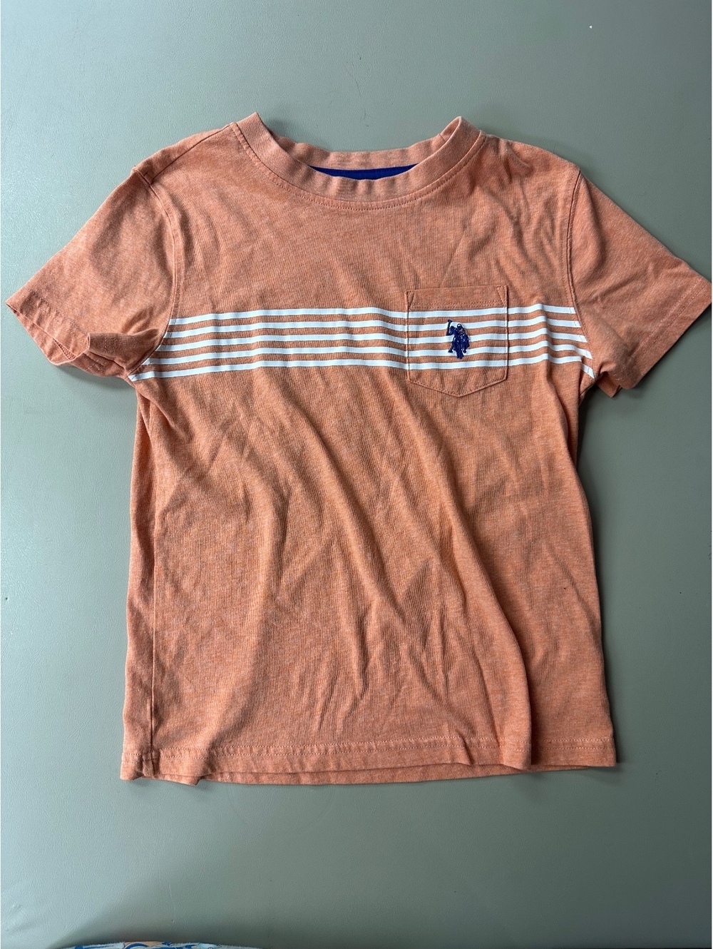 U.S. Polo Assn. Boys' Orange Striped Pocket T-Shirt Size 8